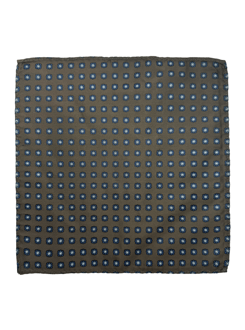 Navy Brown Tile Print Pocket Square